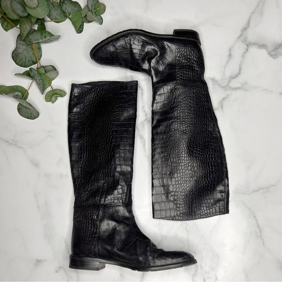 Stuart Weitzman Croc Embossed Equine Boot - Picture 2 of 8